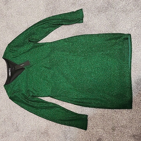 Women Sexy Party Dress V Neck Long Sleeve Stretchy Sparkle Glitter Bodycon Dress - Picture 6 of 10